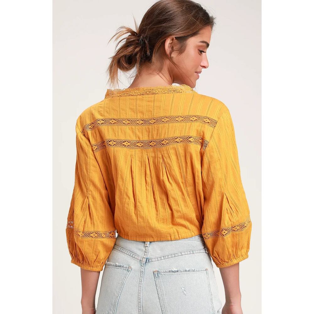 Free People Follow Your Heart Embroidered Crop Top in Gold Medium - Picture 3 of 13
